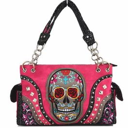 Blancho Bedding Womens [Western Cowgirl Day Of The Dead] PU Leather Handbag Fashion Elegant Tote Bag FUCHSIA