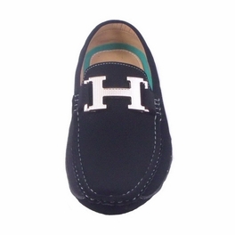 Blancho Mens H Gold Logo Slip On Moccasin