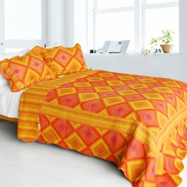 [Burning Flame] Cotton 3PC Vermicelli-Quilted Striped Printed Quilt Set (Full/Queen Size)