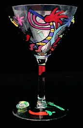 Chilies & Kokopelli Design - Hand Painted - Grande Martini - 10 oz.