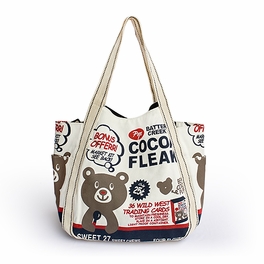 [Cocoa Fleak] 100% Cotton Eco Canvas Shoulder Tote Bag / Shopper Bag / Multiple Pockets