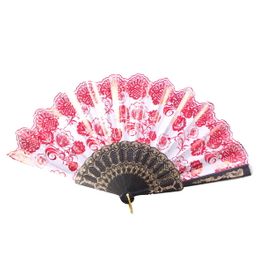 Foldable Raw Silk Printing Folding Fan FS030-METALIC-RED-2PC