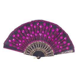 Foldable Raw Silk Printing Folding Fan LGBLK-306-SEQUIN-PINK-2PC