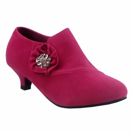 Girls Dress Shoes Ankle Low Heel Boots Zipper Closed with Rhinestone Flower