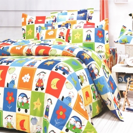 [Happy Friends] 100% Cotton 4PC Comforter Set (Twin Size)