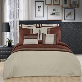 King/Calking Astrid Sage/Chocolate Embroidered 7 Piece Duvet Cover Set
