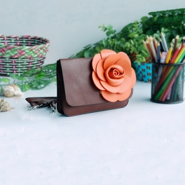 [Luxurious Coffee] Flower Leatherette Clutch Shoulder Bag Clutch Casual Purse