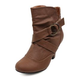 Mid Heel Ankle Boot-Taupe PU