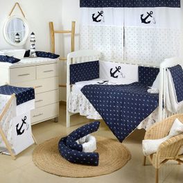 [Navy Anchor Patch Nautical]Crib Bedding Set (4PC Bedding Set + 1 x Hamper)