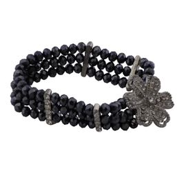 Navy Faceted Crystals Diamond Studded Silver Bracelet Stretchable 3 Lines Stylish