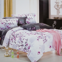 [Plum in Snow] 100% Cotton 4PC Comforter Cover/Duvet Cover Combo (Queen Size)