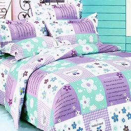 [Purple Countryside] 100% Cotton 5PC Comforter Set (Full Size)