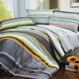 [Tonal Stripe] 100% Cotton 4PC Comforter Cover/Duvet Cover Combo (Queen Size)