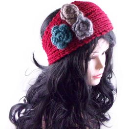 Tricolor Flowers Red Crochet Women Warm Headband/Headwear/Head Warp