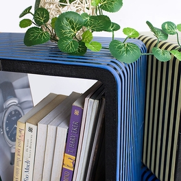 Trista - [Blue & Yellow Strip] Square Leather Wall Shelf / Bookshelf / Floating Shelf (Set of 4)