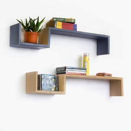 Trista - [Casual Business] S-Shaped Leather Wall Shelf / Bookshelf / Floating Shelf(Set of 2)