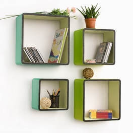 Trista - [Infinite Vitality] Square Leather Wall Shelf / Bookshelf / Floating Shelf (Set of 4)