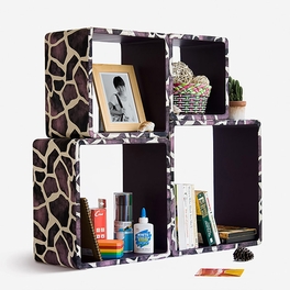 Trista - [Purple Giraffe] Square Leather Wall Shelf / Bookshelf / Floating Shelf (Set of 4)