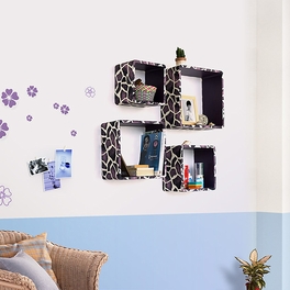 Trista - [Purple Giraffe] Square Leather Wall Shelf / Bookshelf / Floating Shelf (Set of 4)