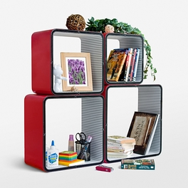 Trista - [Red & Black] Square Leather Wall Shelf / Bookshelf / Floating Shelf (Set of 4)