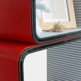 Trista - [Red & Black] Square Leather Wall Shelf / Bookshelf / Floating Shelf (Set of 4)
