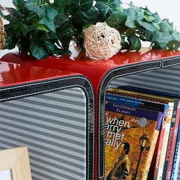 Trista - [Red & Black] Square Leather Wall Shelf / Bookshelf / Floating Shelf (Set of 4)