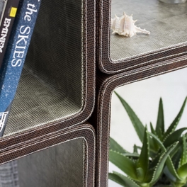 Trista - [Saddle Brown] Square Leather Wall Shelf / Bookshelf / Floating Shelf (Set of 4)