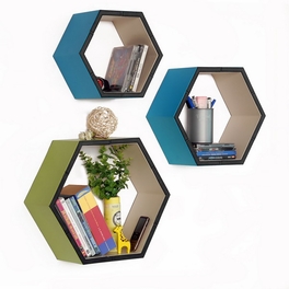 Trista - [Singing In The Clouds] Hexagon Leather Wall Shelf / Bookshelf / Floating Shelf (Set of 3)