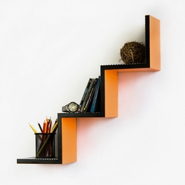 Trista - [Tropical Orange] Ladder-Shaped Leather Shelf / Bookshelf / Floating Shelf