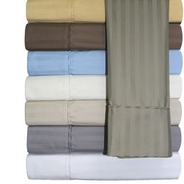White Full Size Wrinkle Free Striped 650 Combed Cotton Sheet Sets
