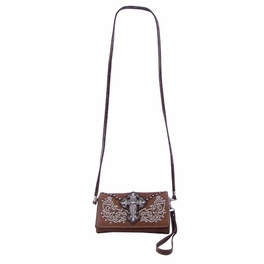 Womens Accessories Leather Wallet Studded Rhinestone Cross FW2070W46CR-BROWN