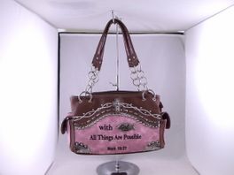 Womens Embroidered Rhinestone Quote Handbag CSB4-846-PINK
