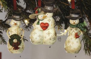 Birch Hearts Snowman Ornaments