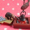 Megahouse Miniatures : Memories of Japan (2003) #2 - Miniature Raccoon Dog & Traditional Japanese Irori Sunken Hearth