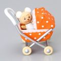 Megahouse Miniatures : Baby Collection (2004) #3 - Miniature Retro Orange Baby Pram / Stroller  & Teddy Bear