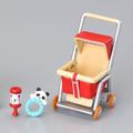 Megahouse Miniatures : Baby Collection (2004) #5 - Miniature Retro Red Baby Pram / Stroller & Toys