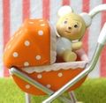 Megahouse Miniatures : Baby Collection (2004) #3 - Miniature Retro Orange Baby Pram / Stroller  & Teddy Bear