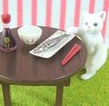 Re-ment Miniatures : Petit Animal Series Puchi Cat Diary (2007) #2 - Miniature White Cat & Dinner Table Set
