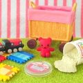 Re-ment Miniatures : Baby Play Time (2007) #1 - Miniature Baby Cart & Teddy Bear Toys (RESERVED FOR CUSTOMER 2)