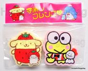 Sanrio 2018 : Ichigo Shinbun Furoku : Kero Kero Keroppi & Pom Pom Purin Eraser Set - Kiki & Lala