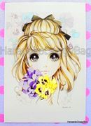 Retro : Shojo Postcard - Pansies : Illustrated by Macoto Takahashi 