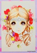 Retro : Shojo Postcard - Sweet Peas Girl : Illustrated by Macoto Takahashi 