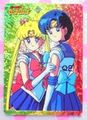 Yamakatsu Card : Sailor Moon Pose Bromide Prism Card - Q2 (1992) Sailor Moon & Sailor Mercury (VARIATION 2) (NEAR EXCELLENT CONDITION)