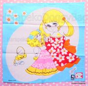 Vintage 1960s : Retro Girl Handkerchief - Doll : Illustration by Michiko Hosono