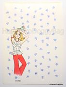 Vintage 1970s : Retro Girl Shitajiki / Writing Board - Girl & Blue Flowers : Illustration by Yukiko Tani