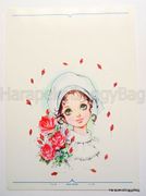 Vintage 1970s : Retro Girl Shitajiki / Writing Board - Girl & Red Rose : Illustration by Yukiko Tani