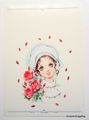 Vintage 1970s : Retro Girl Shitajiki / Writing Board - Girl & Red Rose : Illustration by Yukiko Tani