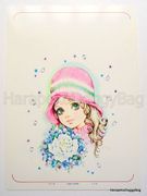 Vintage 1970s : Retro Girl Shitajiki / Writing Board - Girl & White Rose : Illustration by Yukiko Tani