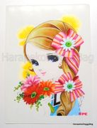 Vintage 1960s : Retro Girl Shitajiki / Writing Board - Scarlet/Bows : Illustration by Miyako Maki 