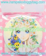 Retro Shojo Girl Pin Button / Badge - Girl With Flowers (2016) : Illustration by Macoto Takahashi